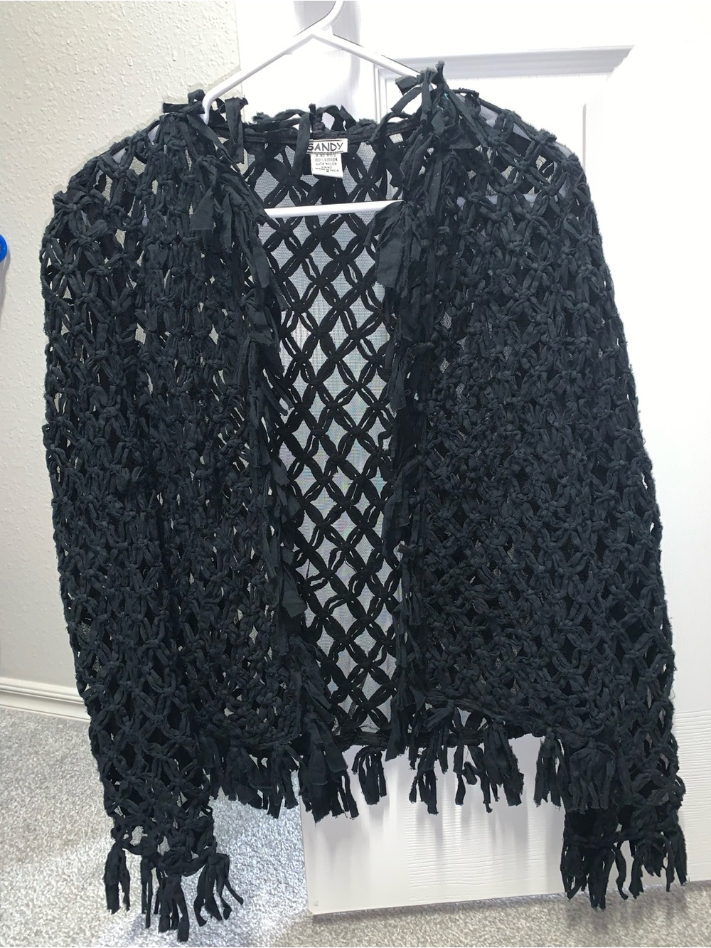Sean Collection Black Open-Knit Fringe Cardigan